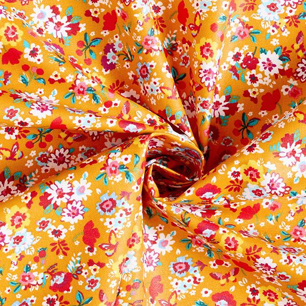 Beschichtete Baumwolle niedliche Blümchen – currygelb – Muster, image number 4