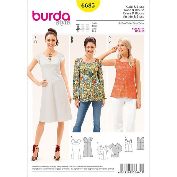 Kleid / Bluse | Burda 6685 | 32-44