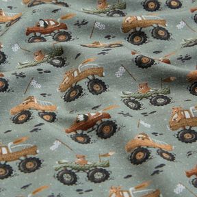 Baumwolljersey Tiere in Monstertrucks Digitaldruck – elefantengrau, 