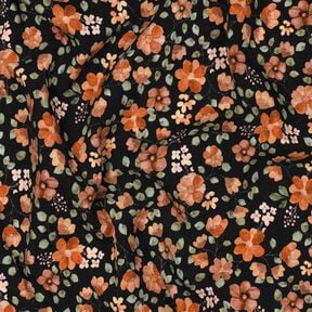 GOTS Baumwolljersey Herbstblumen Digitaldruck – schwarz/pfirsichorange, 