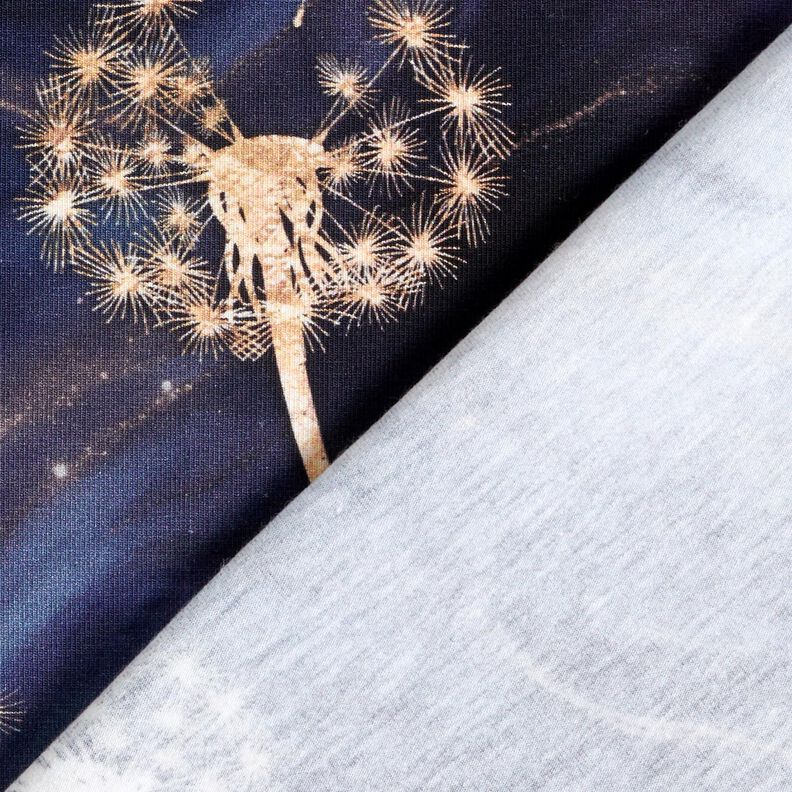 Baumwolljersey Goldene Pusteblumen | Glitzerpüppi  – schwarzblau/lila,  image number 4