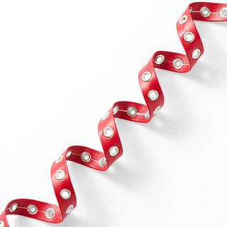 Lederimitatband Ösen [14 mm] – rot/silber, 