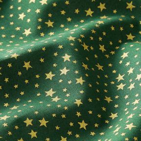 Baumwollstoff Cretonne weihnachtlicher Sternenhimmel klein – dunkelgrün/gold, 