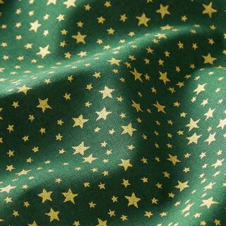 Baumwollstoff Cretonne weihnachtlicher Sternenhimmel klein – dunkelgrün/gold, 