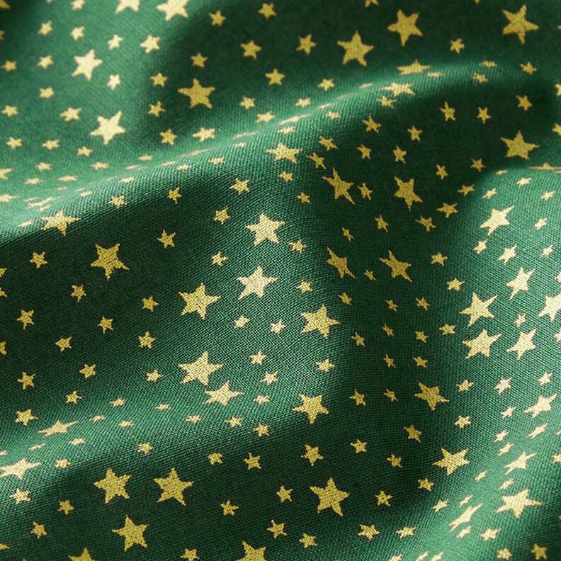 Baumwollstoff Cretonne weihnachtlicher Sternenhimmel klein – dunkelgrün/gold, image number 2