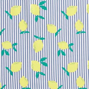 Popeline Stretch Streifen und Zitronen – weiss/indigo, 