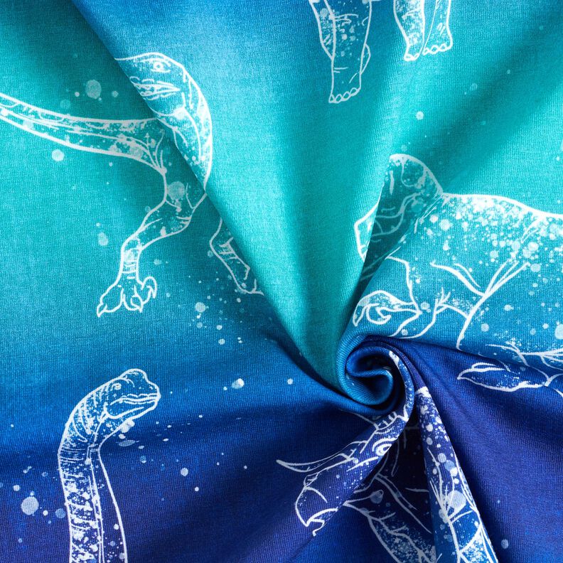 Baumwolljersey Dino Outlines | Glitzerpüppi – blaulila/pfefferminz,  image number 3