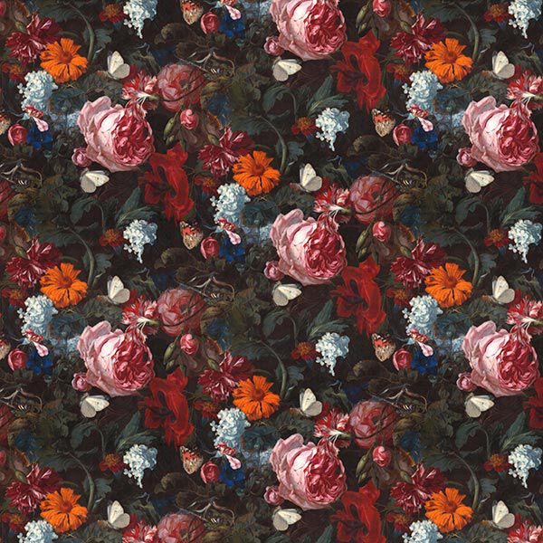 Dekosamt Digitaldruck romantische Blumen – dunkelgrün, image number 1