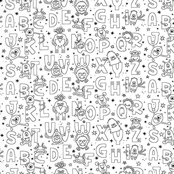 Baumwollpopeline Ausmalstoff Buchstaben-Monster – weiss/schwarz,  image number 1