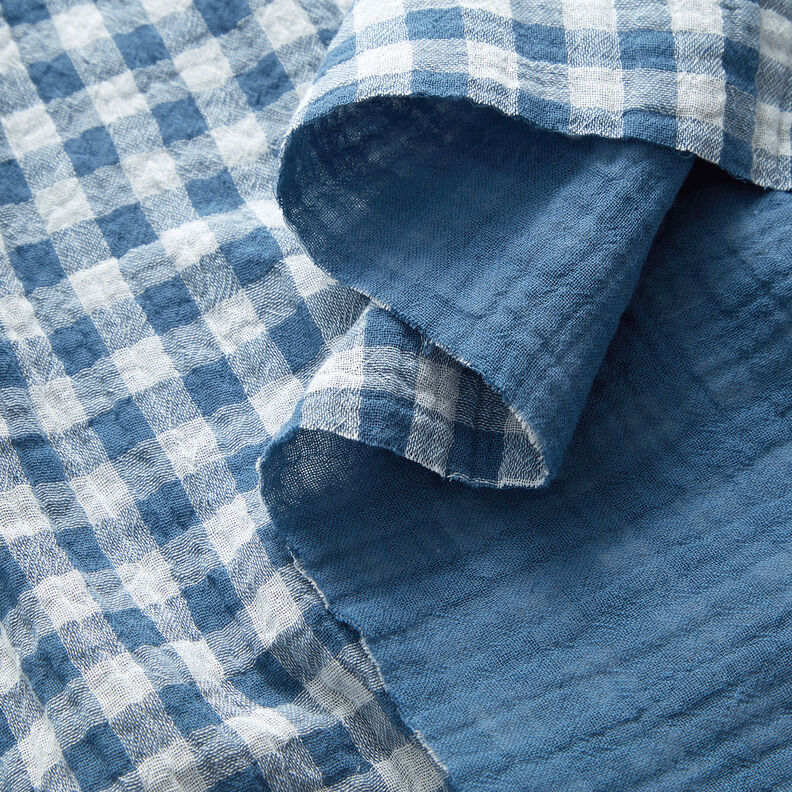 Musselin/ Doppel-Krinkel Gewebe Vichykaros garngefärbt – jeansblau/weiss,  image number 2
