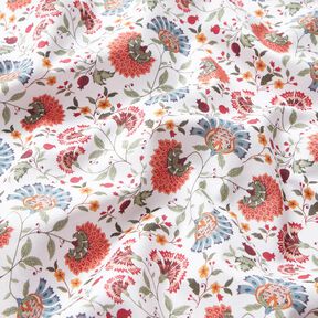 Baumwollstoff Popeline elegante Blumenranken – weiss/beere, 