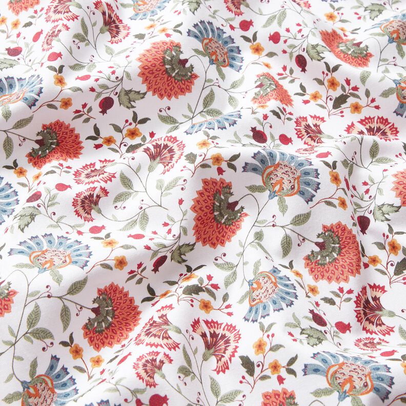 Baumwollstoff Popeline elegante Blumenranken – weiss/beere,  image number 2