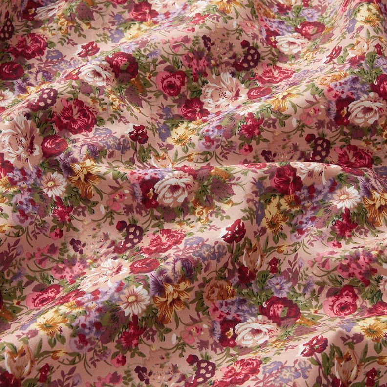 Baumwollpopeline romantisches Blumenbouquet – hellaltrosa/karminrot, image number 2