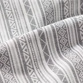 Dekostoff Jacquard Ethno-Streifen &ndash; grau/wollweiss, 