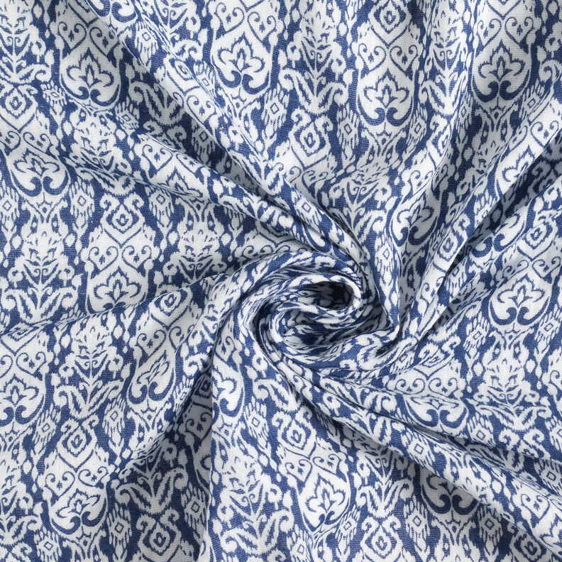 Musselin/ Doppel-Krinkel Gewebe traditionelles Muster – weiss/indigo,  image number 4